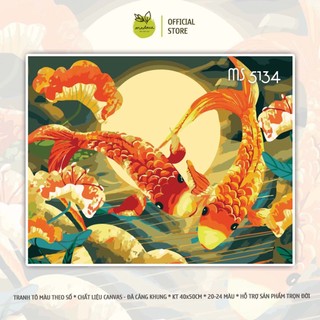 Tranh tô màu số hóa Madoca có khung 40x50cm Cá chép Song ngư T5134