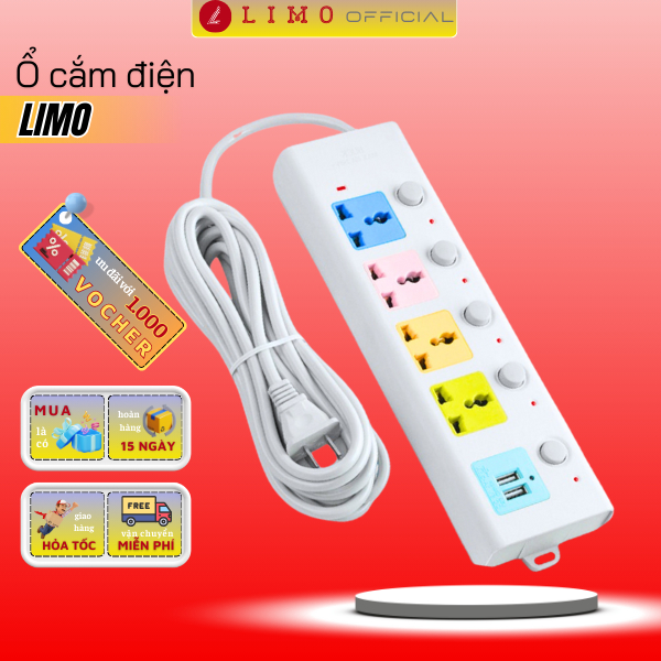 Ổ Cắm Điện USB LIMO Đa Năng Cao Cấp Chống Giật Dây Dài 4m, 2 Cổng Cắm ...