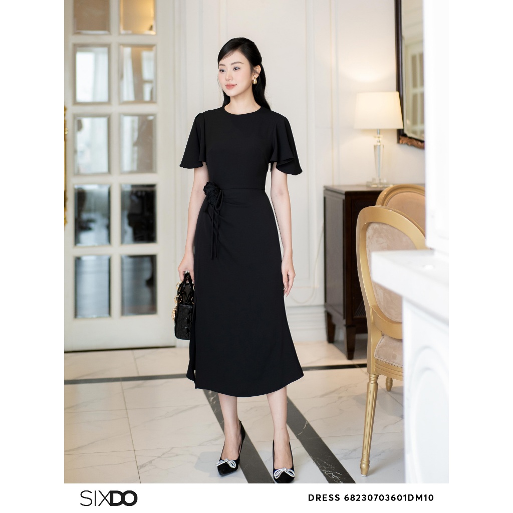 G-Black Silk Flared Dress For Women, Graceful And Lightweight