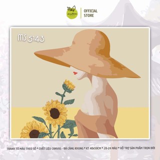 Tranh tô màu số hóa Madoca có khung 40x50cm Qúy Cô che nón T5143