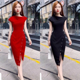 Đầm Body Dự Tiệc Đính Ngọc Xẻ Tà Ôm Dáng Cực Đẹp Thời Trang