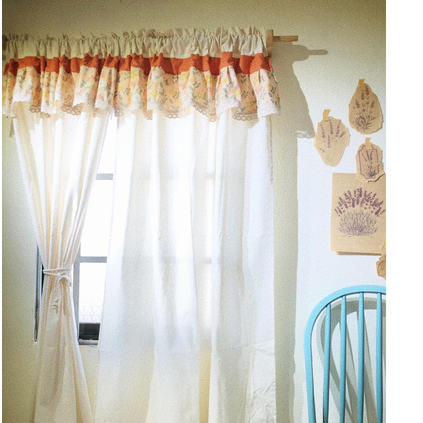 Rèm treo cửa sổ vải bố mộc màu kem phối tầng bèo phong cách vintage ...