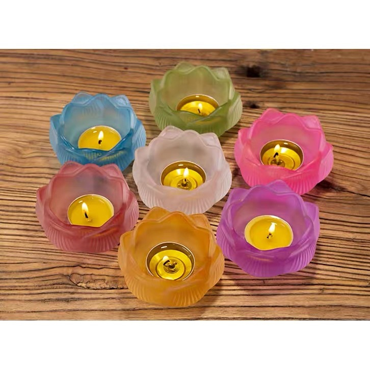 Đế Nến Hoa Sen Thuỷ Tinh Pha Lê, Chân Nến Cúng Phật, Cốc Đựng Nến Tealight Hình Hoa Sen Đặt Bàn Thờ, Trang Trí Góc An