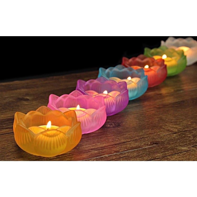 Đế Nến Hoa Sen Thuỷ Tinh Pha Lê, Chân Nến Cúng Phật, Cốc Đựng Nến Tealight Hình Hoa Sen Đặt Bàn Thờ, Trang Trí Góc An