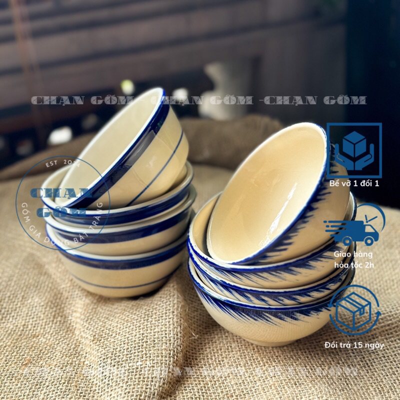 COMBO Chén Bát ăn cơm Gốm Sứ Bát Tràng phong cách cổ truyền xưa men lam ...
