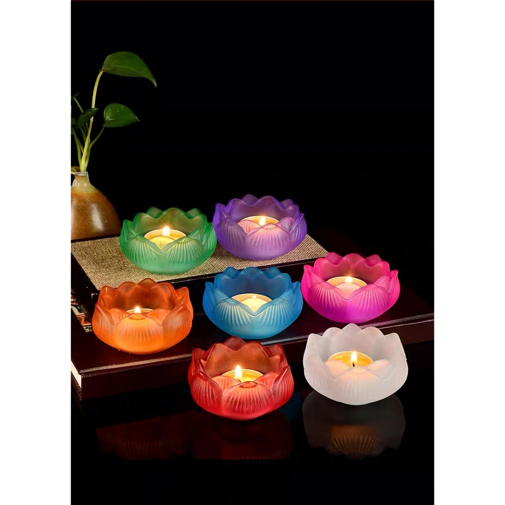Đế Nến Hoa Sen Thuỷ Tinh Pha Lê, Chân Nến Cúng Phật, Cốc Đựng Nến Tealight Hình Hoa Sen Đặt Bàn Thờ, Trang Trí Góc An