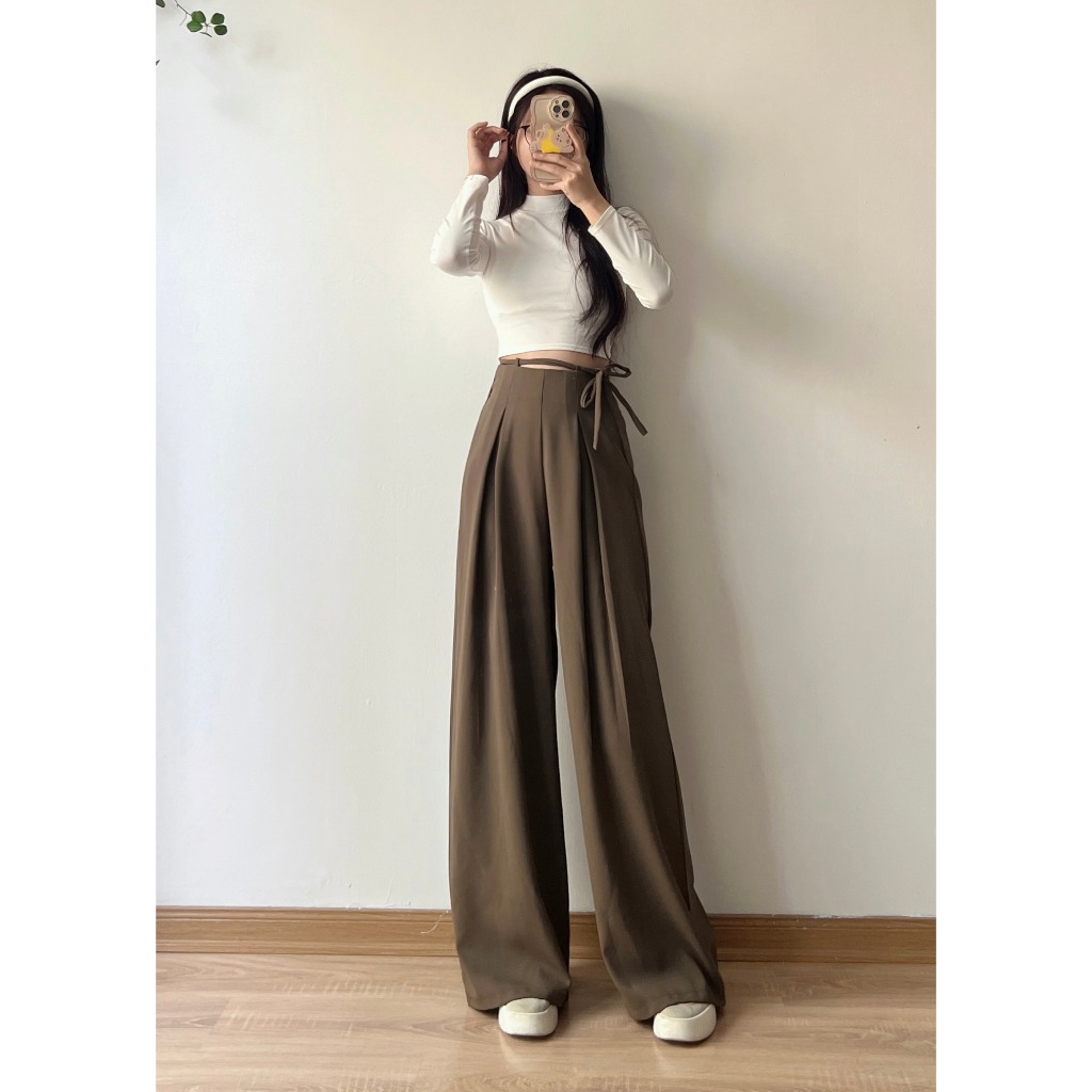 Ảnh Quần công sở nữ ống suông kèm dây đai thời trang EMIX cạp cao chất ruby Quansuong018/P2K6 1