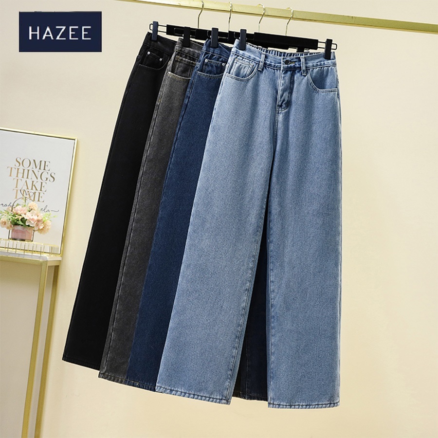 Quần Jeans lưng thun HAZEE thiết kế 2in1 (Khóa + Chun) chất liệu mềm mịn co giãn quần ống rộng