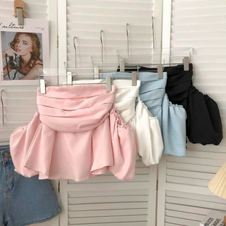 Áo croptop trễ vai bẹt tay phồng kiểu nhún gấp nếp trắng đen giá rẻ cao cấp VANISA CT028