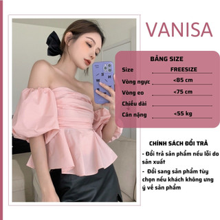 Áo croptop trễ vai bẹt tay phồng kiểu nhún gấp nếp trắng đen giá rẻ cao cấp VANISA CT028