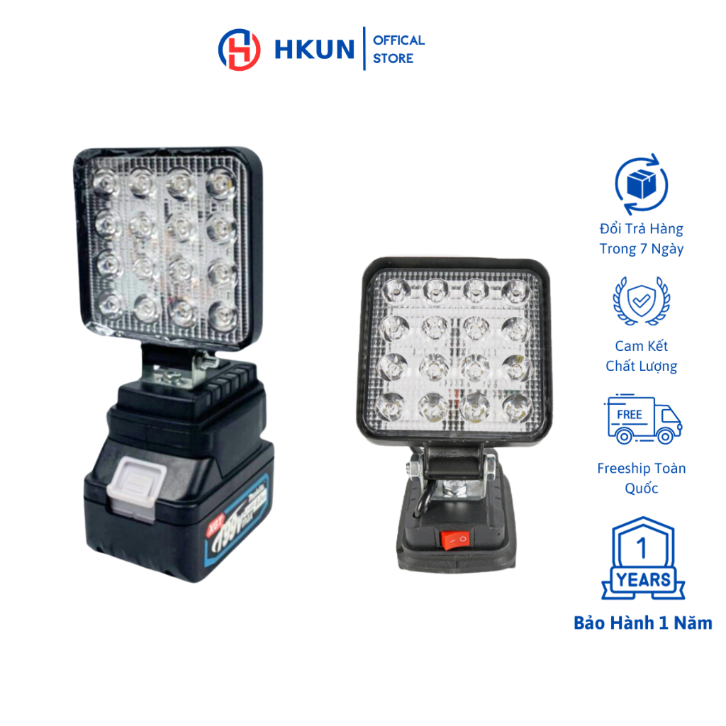 Đèn pin led có cổng USB, đèn pha led dùng chân pin phổ thông makita 4cm ...