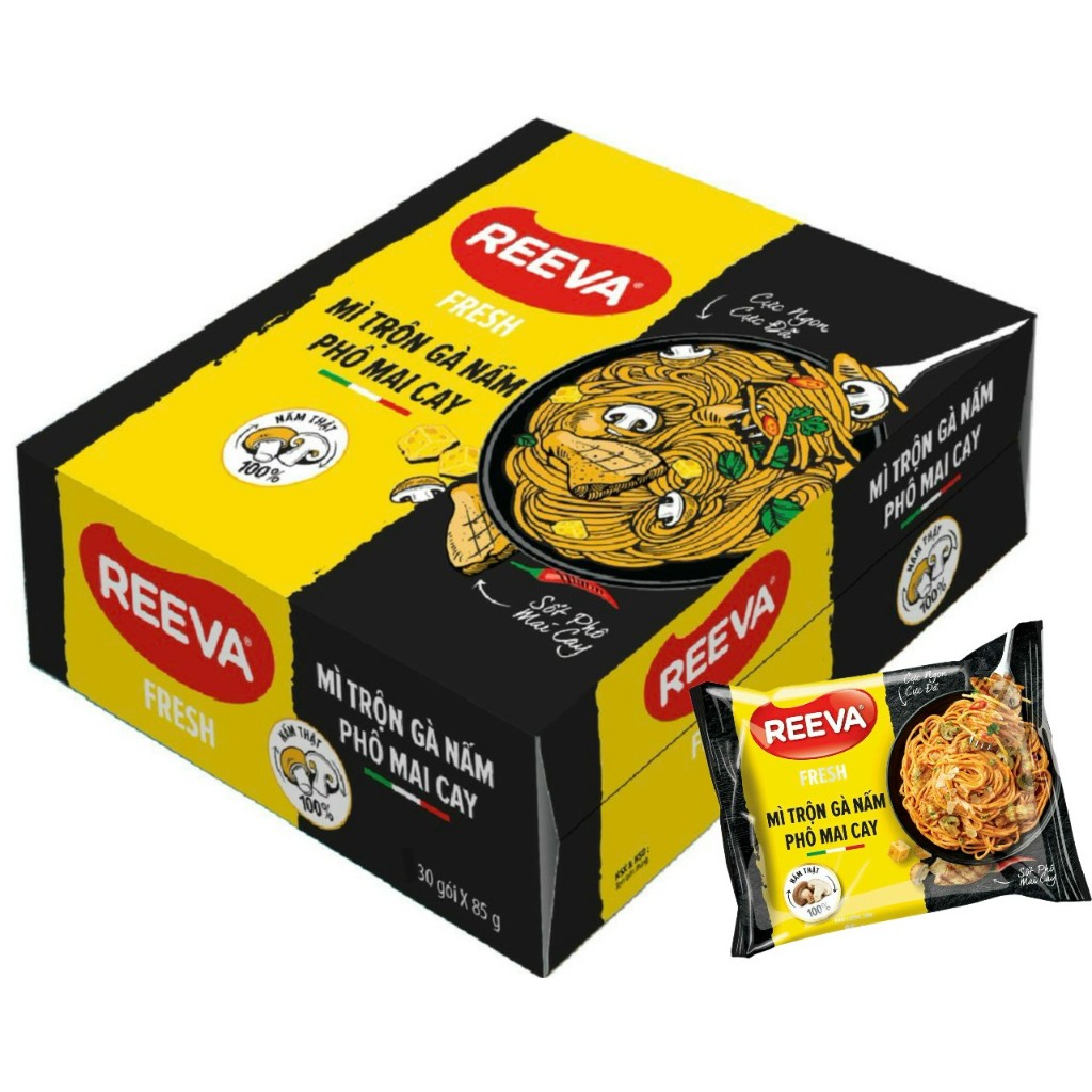 REEVA MÌ TRỘN GÀ NẤM PHÔI MAI CAY gói 85 gram / thùng 30 gói | Shopee ...