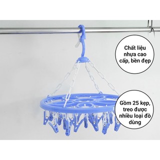 Mắc dù phơi quần áo vuông kẹp tròn, Móc chùm phơi đồ tiện dụng gấp gọn