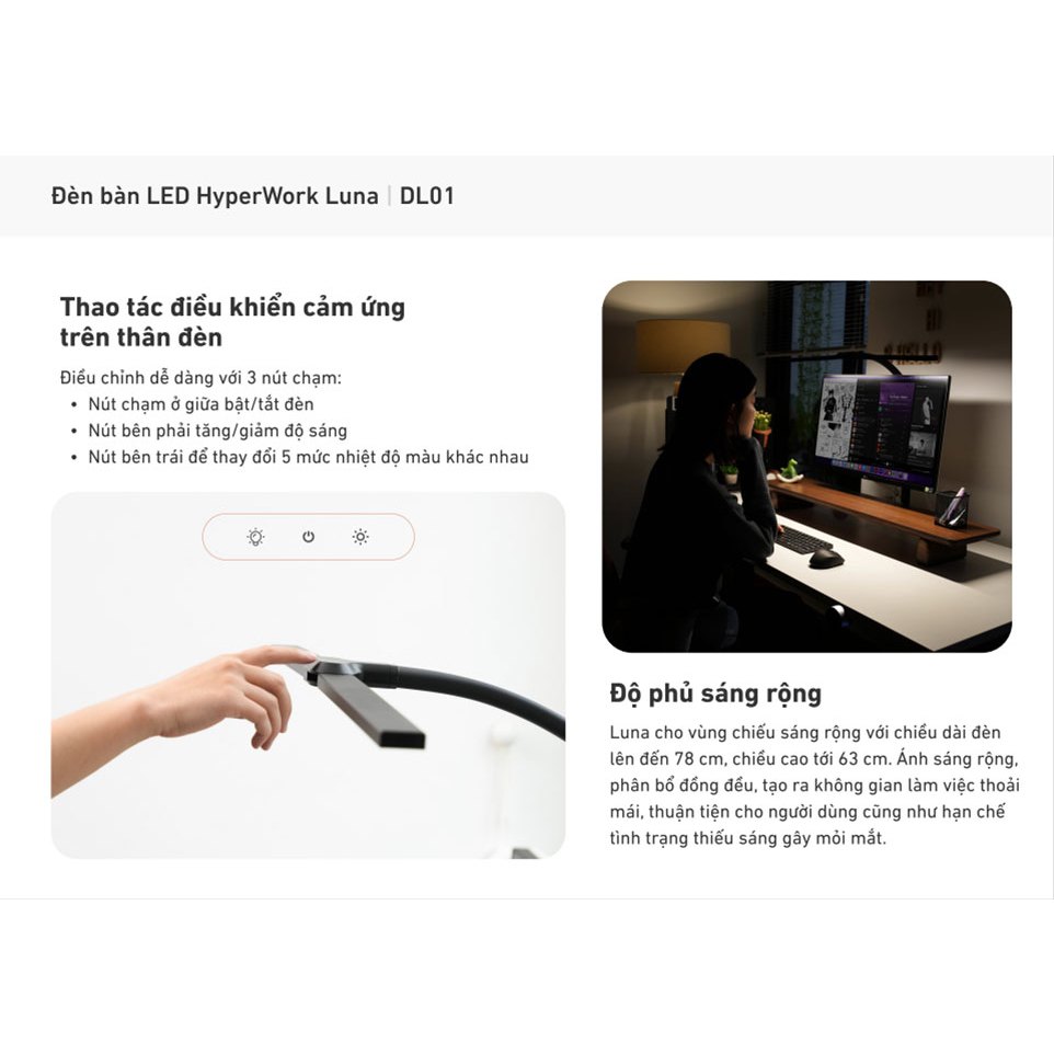 Đèn kẹp bàn LED HyperWork Luna - HPW DL01 (Hàng chính hãng) | BigBuy360 - bigbuy360.vn