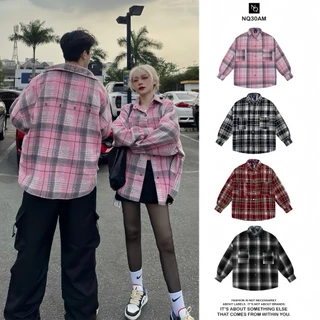 Áo Khoác Sơ Mi Flannel NQ30 Nỉ Dạ Có Nón Và Không Nón Tay Dài Form Rộng Nam Nữ Unisex