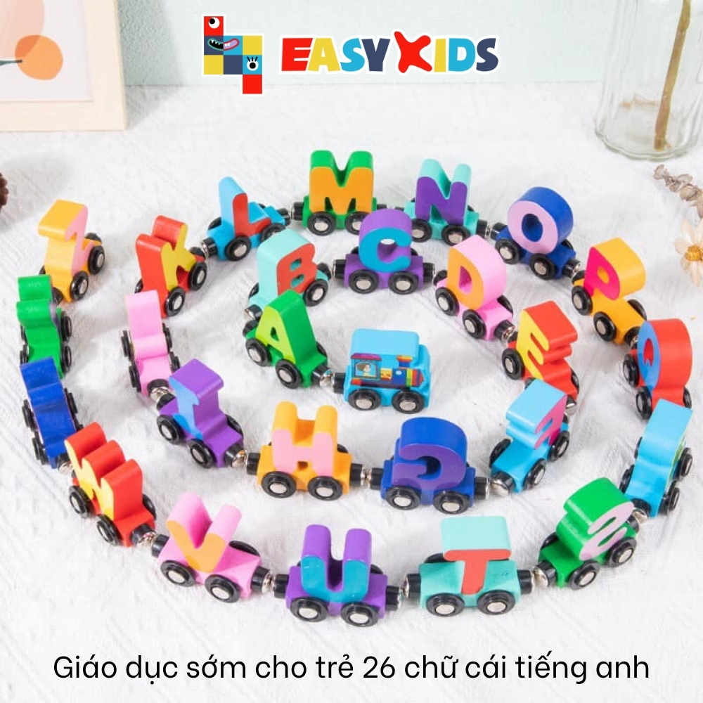 Đoàn Tàu Nam Châm Chữ Cái, Chữ Số, Đồ Chơi Giáo Dục Bằng Gỗ