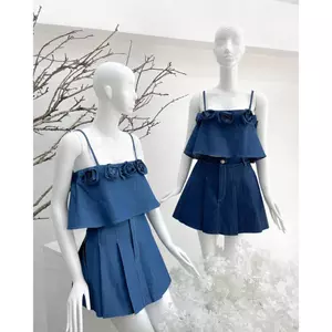 SET ĐỒ NỮ MÙA HÈ ÁO 2 DÂY JEAN KÈM CHÂN VÁY SIZE S/M/L | MEOINDAHOUSE