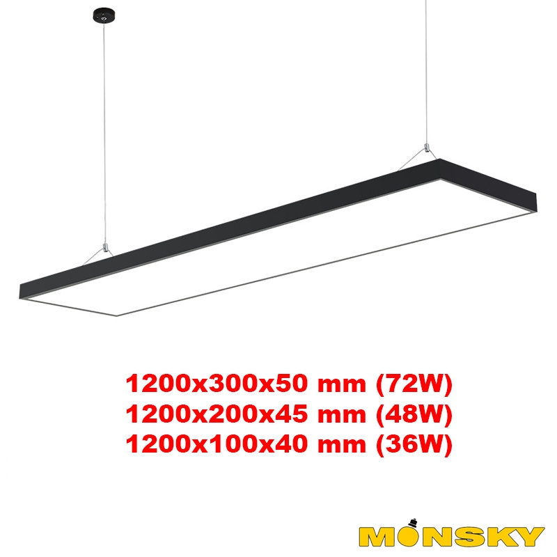 Ảnh Đèn máng thả Văn phòng MONSKY loại to bo góc và vuông góc 60w,  72W  1m2 vỏ đen BLACK 3