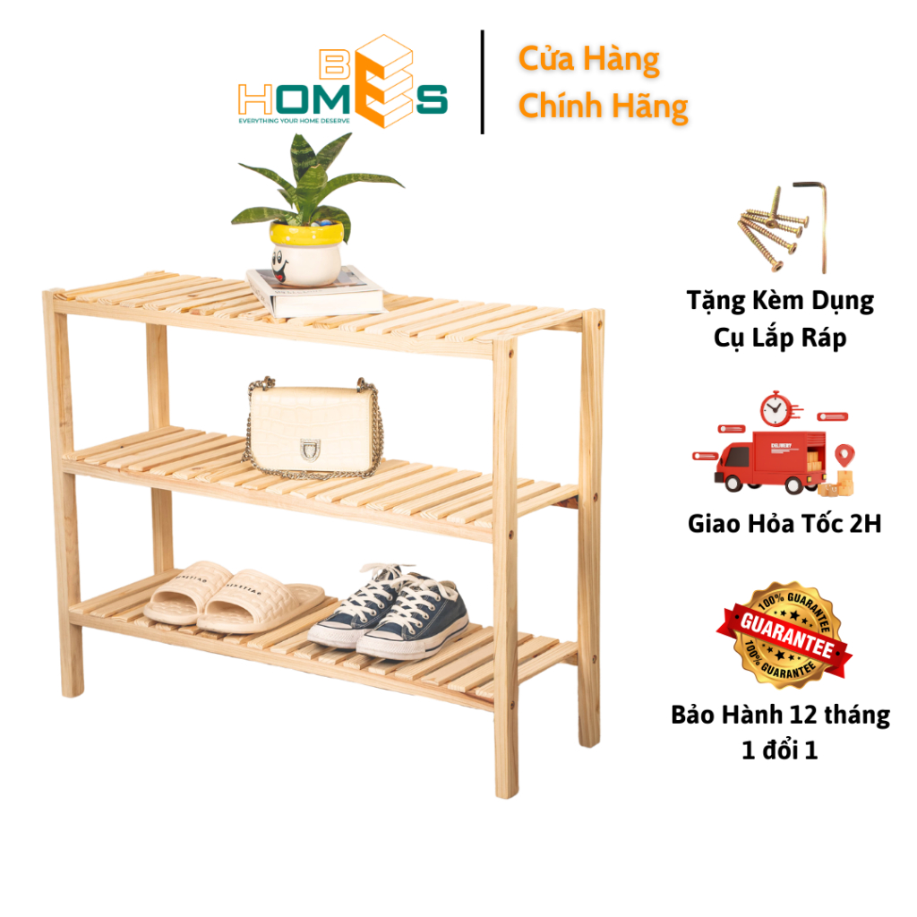 Ảnh Kệ giày gỗ Behomes 3 tầng 80 cm 1