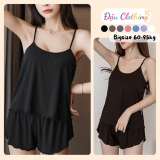 Đồ Bộ Bigsize Nữ Áo Hai Dây Kèm Quần Đùi Lưng Chun Bộ Ở Nhà Thoải Mái Vải Gân Tăm Co Giãn Tốt SET31