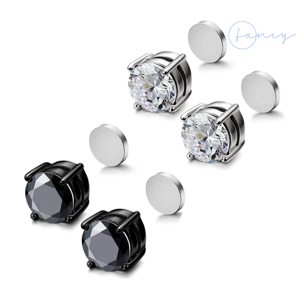 Khuyên tai nam châm. Khuyên tai kẹp nam đính đá. khuyên nam châm nữ 8mm. Hoa tai nam nữ đính đá pha lê trắng đen | fancy