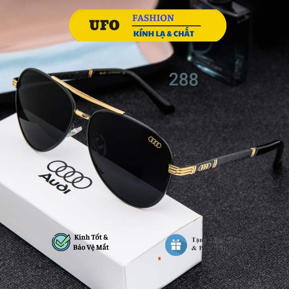 Kính mát UFO mắt đen tròng Polaroid UV400 gọng titan cao cấp chống bụi  chống bám hơi nước KM01