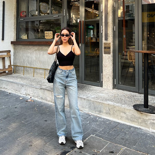 MIDDUA - JN190 Suông denim rách 2 tone màu
