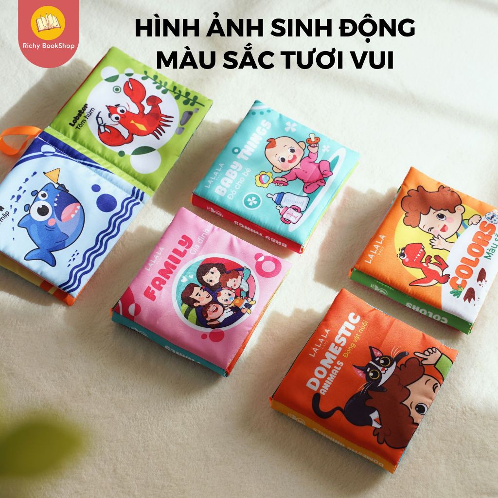 Sách vải cho bé sơ sinh 0 đến 12 tháng Lalala baby, an toàn tuyệt đối, 8 mặt sột soạt