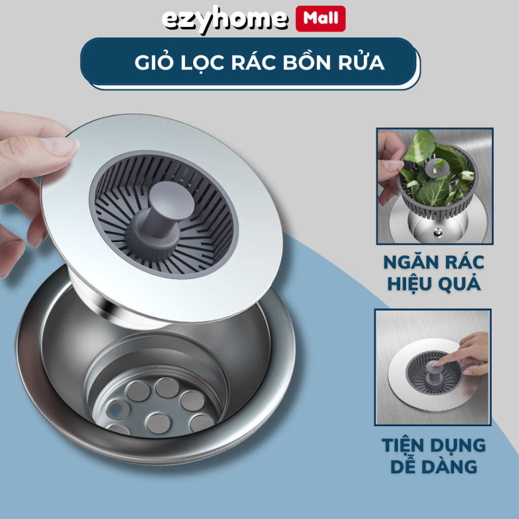 Giỏ Lọc Rác Thức Ăn Thừa Bồn Rửa Chén, Bộ Lọc Nhấn Xả Ngăn Mùi Hôi ...