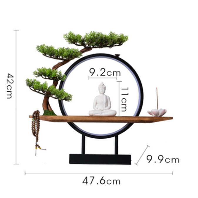 Tượng Phật Thích Ca Mâu Ni Ngồi Thiền Chất Liệu Gốm Tử Sa Cao Cấp Kèm Kệ Đèn Led