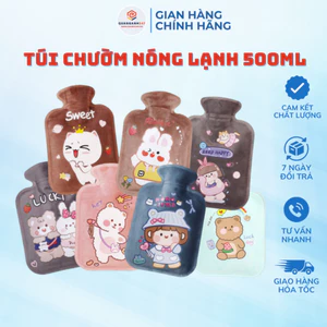 Túi chườm nóng lạnh 300ml- 500ml lông mịn in hoạ tiết hoạt hình giúp giảm đau sưng tấy QA HAPPY LIFE