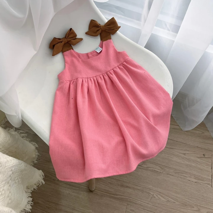 Tom&Chelsea Váy Bé Gái 8-33kg, babydoll nơ vai xinh, váy linen mát mùa hè cho bé