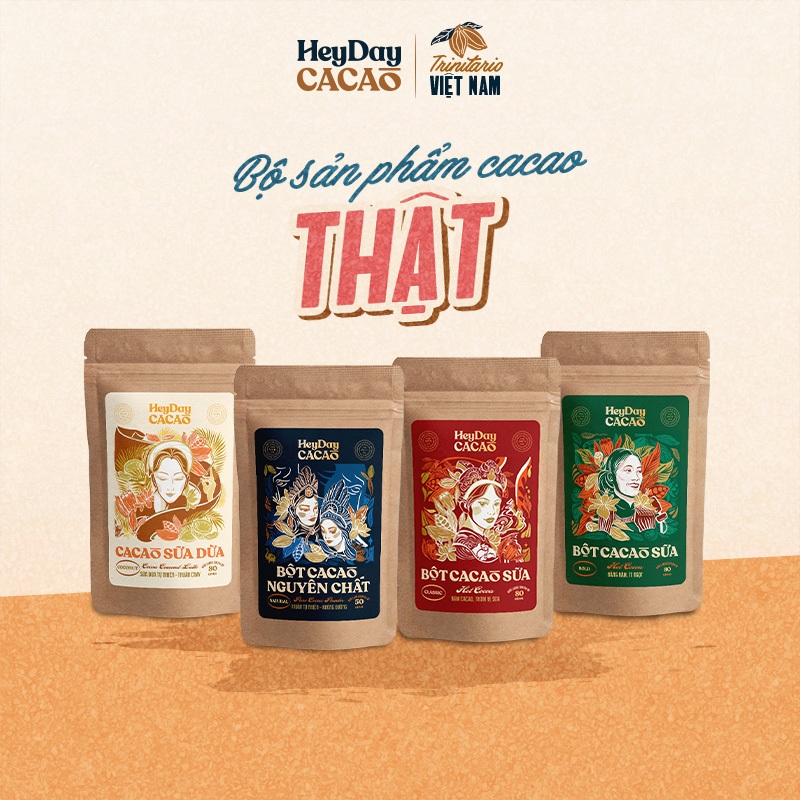Ảnh Bộ sản phẩm cacao "Thật" - Natural 50g, Classic 80g, Bold 80g, Sữa dừa 80g - Heyday cacao 1