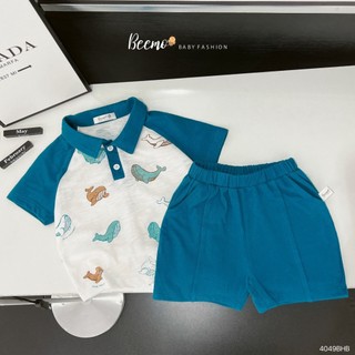Bộ cộc polo in hình cá voi cho bé trai 1-6 tuổi (9-25kg) N0119