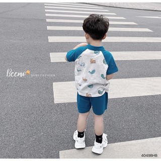 Bộ cộc polo in hình cá voi cho bé trai 1-6 tuổi (9-25kg) N0119