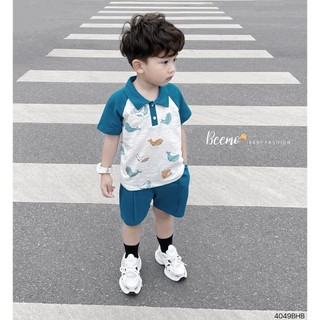 Bộ cộc polo in hình cá voi cho bé trai 1-6 tuổi (9-25kg) N0119