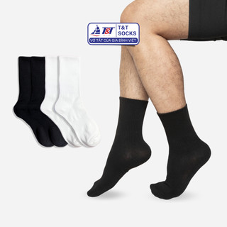 Vớ Tất Cổ Trung Nam Nữ Trơn Sọc Gân Unisex Bo Chun Bàn Chân T&T SOCKS Khử Mùi Hôi Chân Thấm Hút 2 Màu Trắng Đen - L919