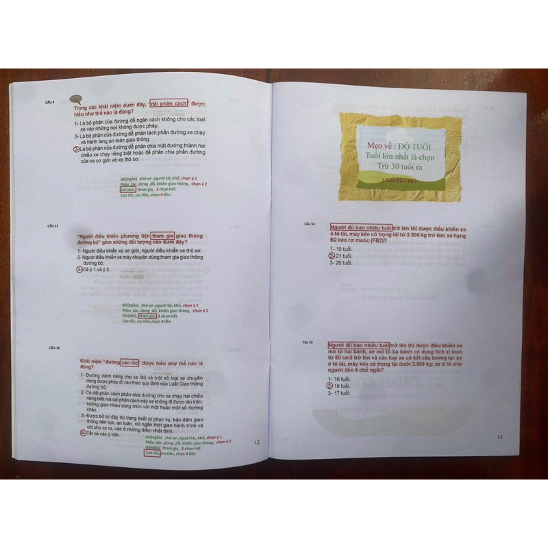 Sổ Tay Mẹo 600 Câu Hỏi Lý Thuyết B,C1 Nâng Hạng C,D1,D2,D,CE...