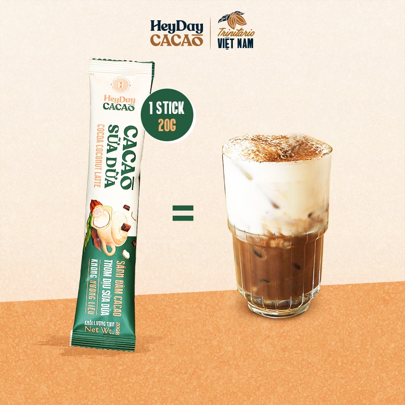 Ảnh Bột Cacao Sữa Gói Tiện Lợi 20g - Vị truyền thống, Vị sữa dừa - Đậm vị từ cacao nguyên chất - Heyday 1