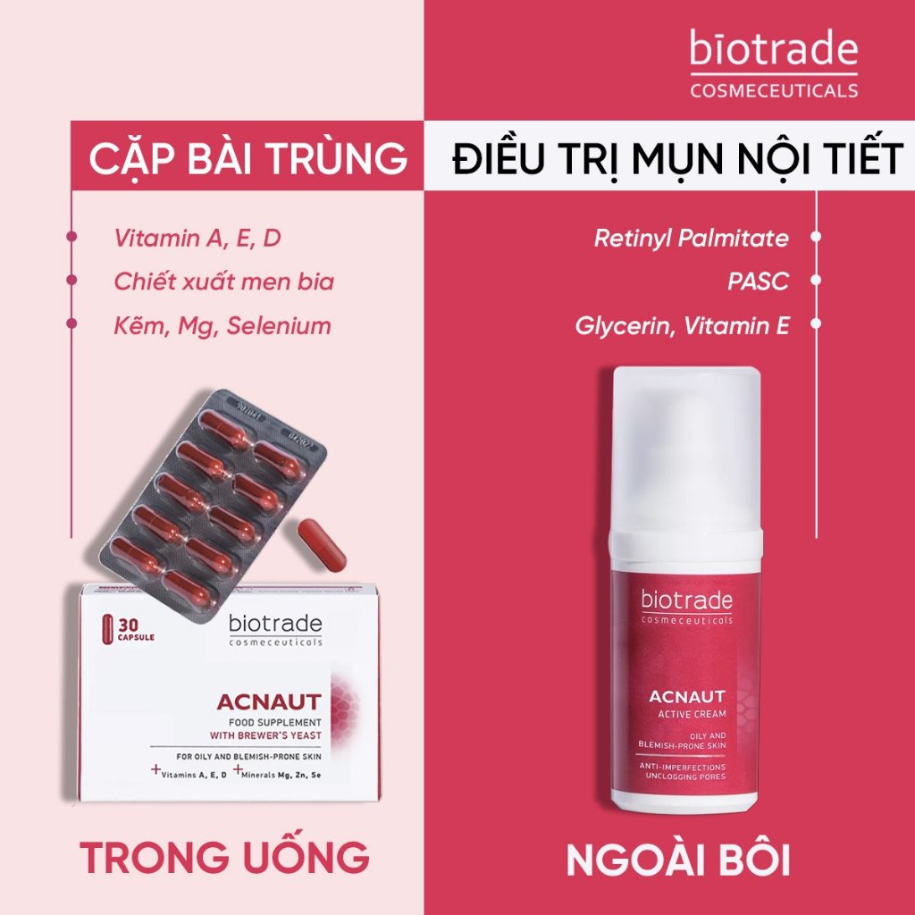 COMBO 3 Hộp Viên uống đẹp da, hỗ trợ giảm mụn BIOTRADE ACNAUT FOOD SUPPLEMENT - Skin Studio