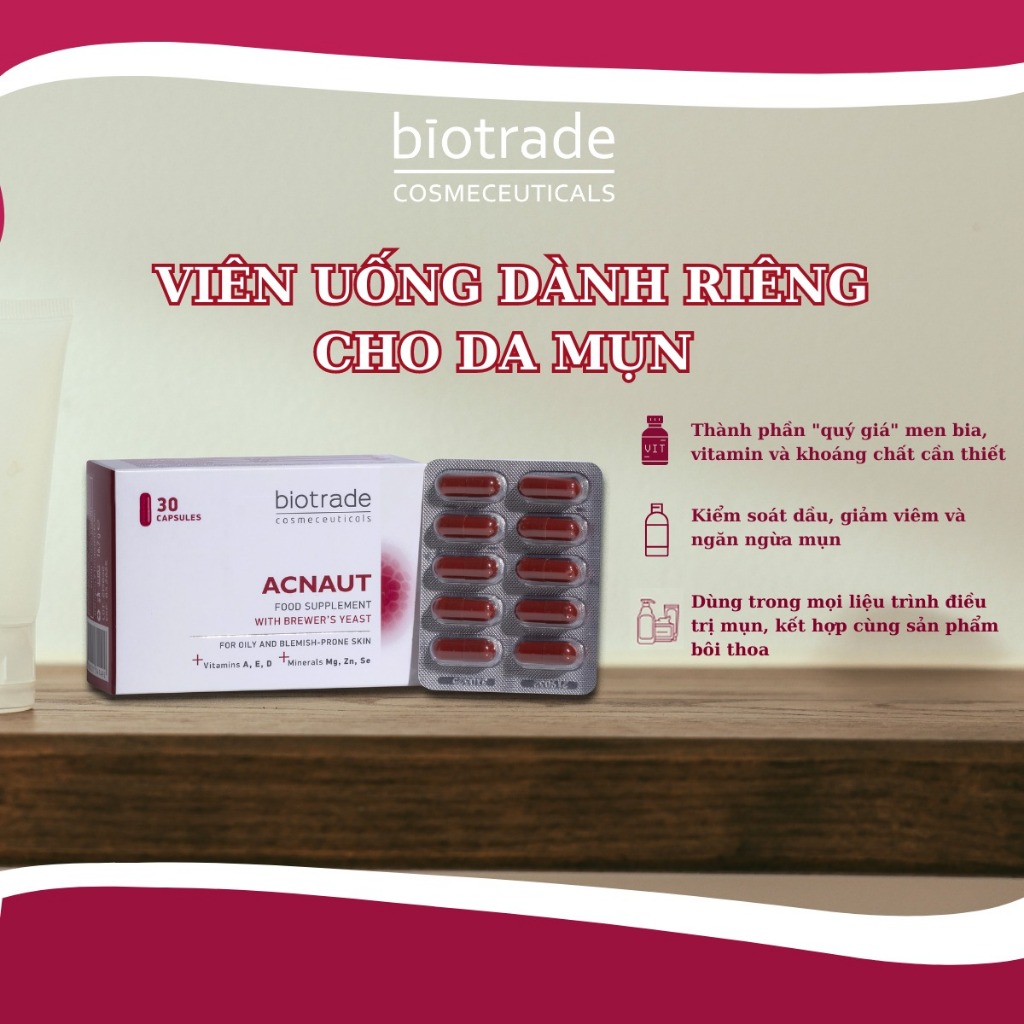 COMBO 3 Hộp Viên uống đẹp da, hỗ trợ giảm mụn BIOTRADE ACNAUT FOOD SUPPLEMENT - Skin Studio
