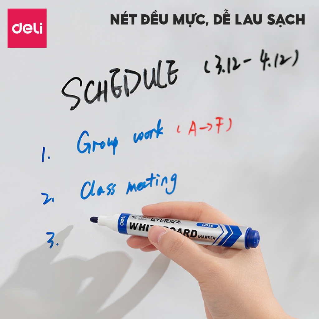 Combo 5/10/20 Bút Lông Bảng Xoá Được DELI Thêm Mực Đầu Bút Viết Êm Trơn Nhiều Mực Đậm 4 Màu