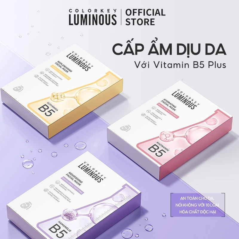 1 Hộp 10 Miếng Mặt Nạ Giấy COLORKEY LUMINOUS Vitamin B5 Hỗ Trợ Phục Hồi 25ml/miếng