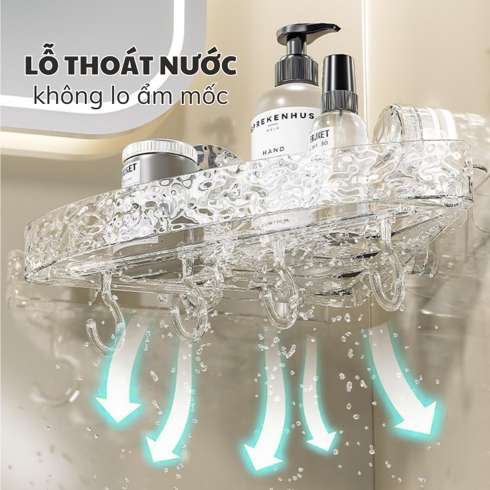 Kệ Để Đồ Nhà Tắm Có Cốc Hút Gắn Tường, Kệ Bếp Đa Năng Trong Suốt Chịu Lực Tốt Có Móc Treo Đồ Đi Kèm