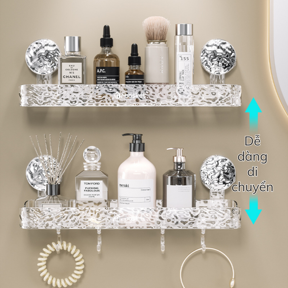 Kệ Để Đồ Nhà Tắm Có Cốc Hút Gắn Tường, Kệ Bếp Đa Năng Trong Suốt Chịu Lực Tốt Có Móc Treo Đồ Đi Kèm
