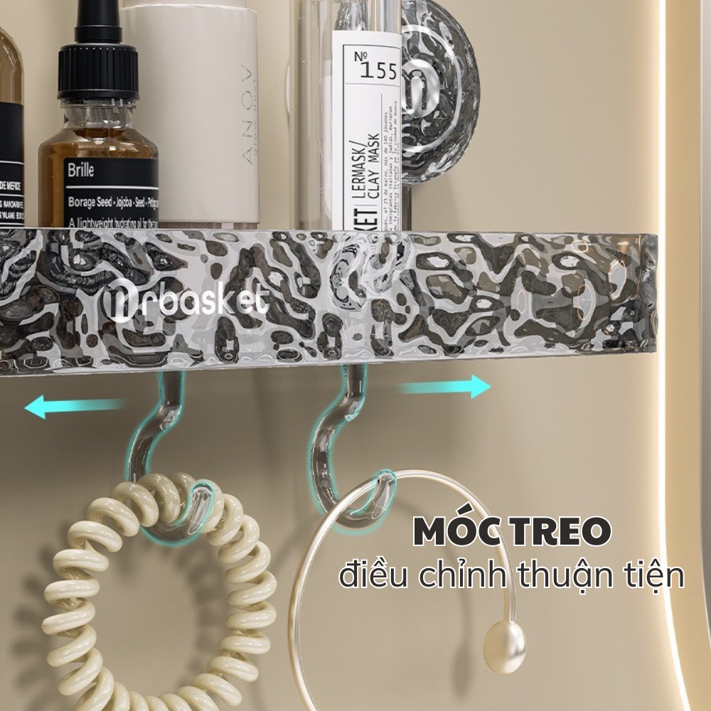 Kệ Để Đồ Nhà Tắm Có Cốc Hút Gắn Tường, Kệ Bếp Đa Năng Trong Suốt Chịu Lực Tốt Có Móc Treo Đồ Đi Kèm