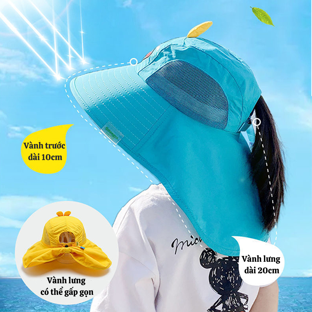 Mũ Chống Nắng Vành Rộng Cho Bé, Nón Trẻ Em Đi Biến Ngăn Tia UV Hình Thú Trẻ Thích Mê