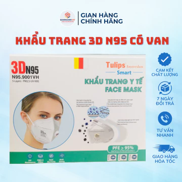 Combo 5 Khẩu Trang Y Tế Face Mask 3D N95 Tulips có Van thở Ôm Khít Vùng Mũi Kháng Khuẩn Cao