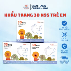 Hộp 30 cái khẩu trang 3D N95 Kids không van Tulips cho bé 1-6 tuổi