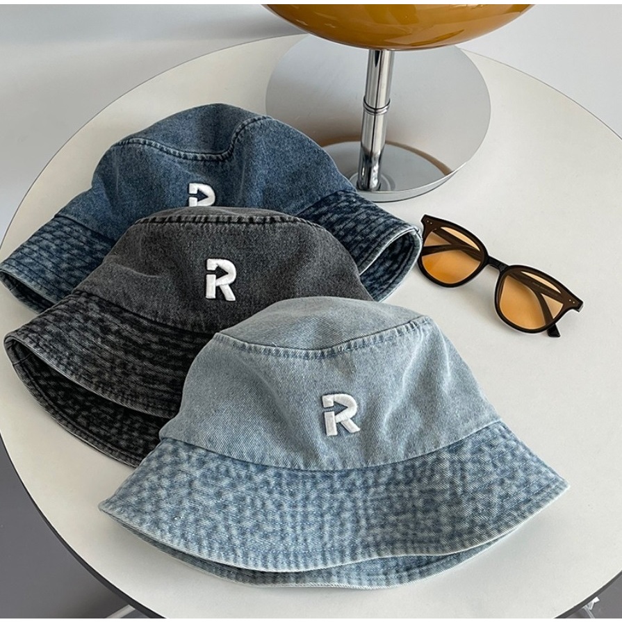 [Vành sâu form LỚN] Nón Bucket tròn vải rin Denim R cá tính có sẵn Đà ...